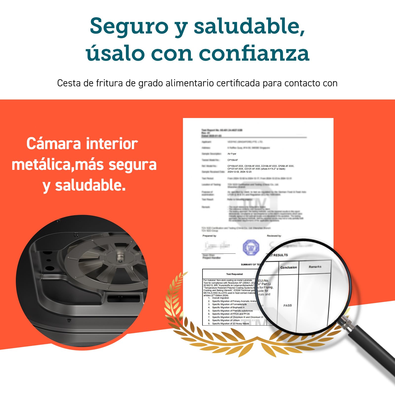 Cosori Freidora de Aire 5,7L Interior Metálico Real, Air Fryer Diseño Antióxido, Tecnología Calefacción Uniforme, 40 Recetas, Reducción de Grasas para una Vida Saludable, Eficiencia Energética, 1700W — view 9