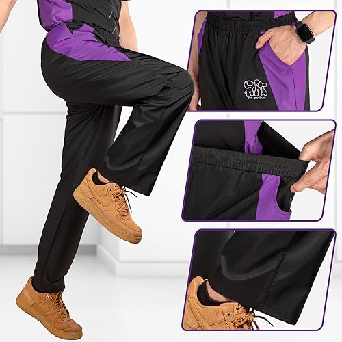 Miniatura 4 de Noverlife Pantalones de aseo transpirables, tamaño XL, pantalones esteticistas antiestáticos para mascotas con 2 bolsillos, uniformes de peluquería