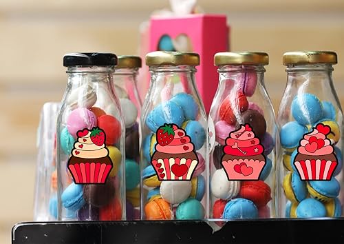 Miniatura 6 de SICOHOME Calcomanías para magdalenas para niños 24 hojas calcomanías para el día de San Valentín para niños profesores cupcakes suministros para