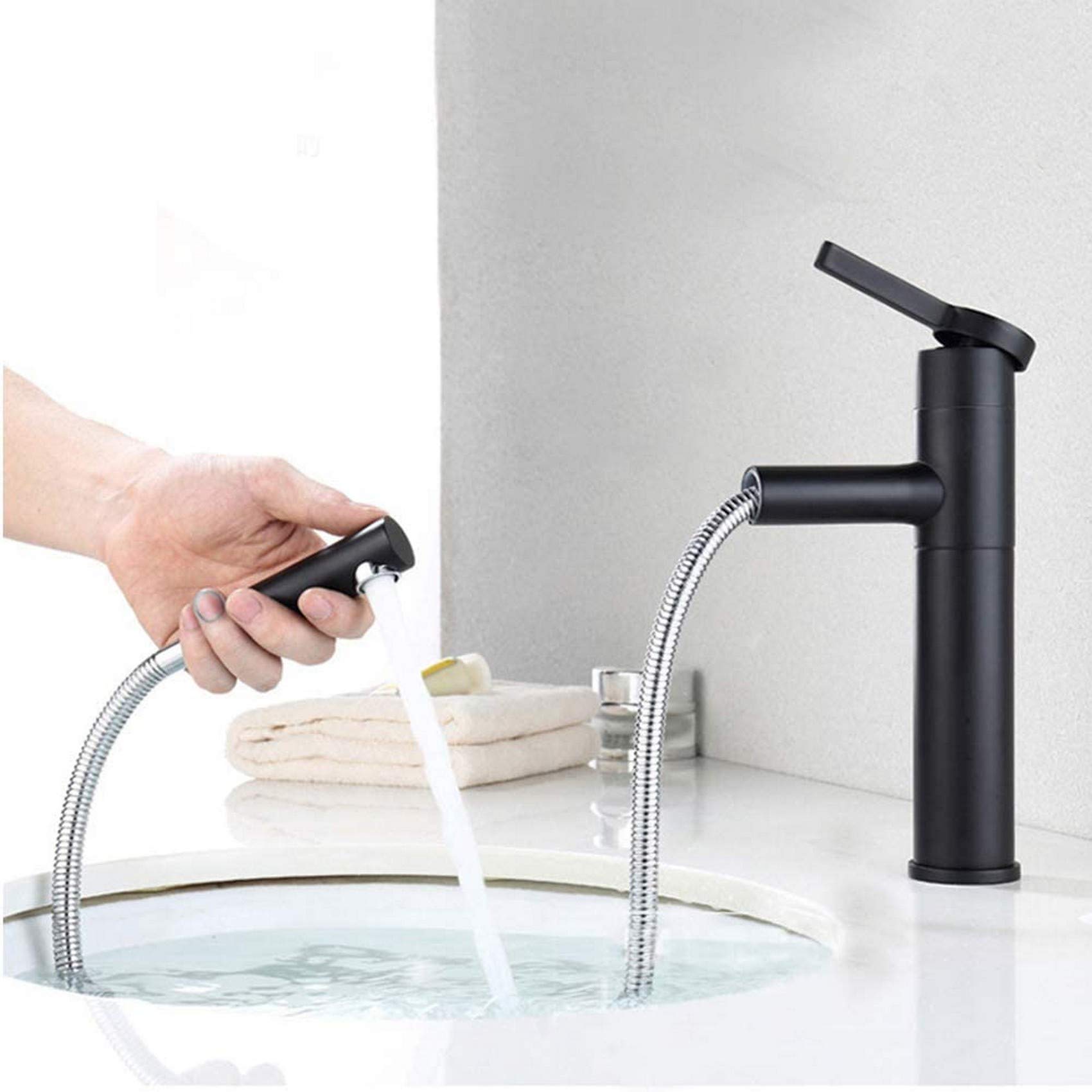 Grifo extensible flexible para lavabo y cocina con rotación 360 y aireador antisalpicaduras