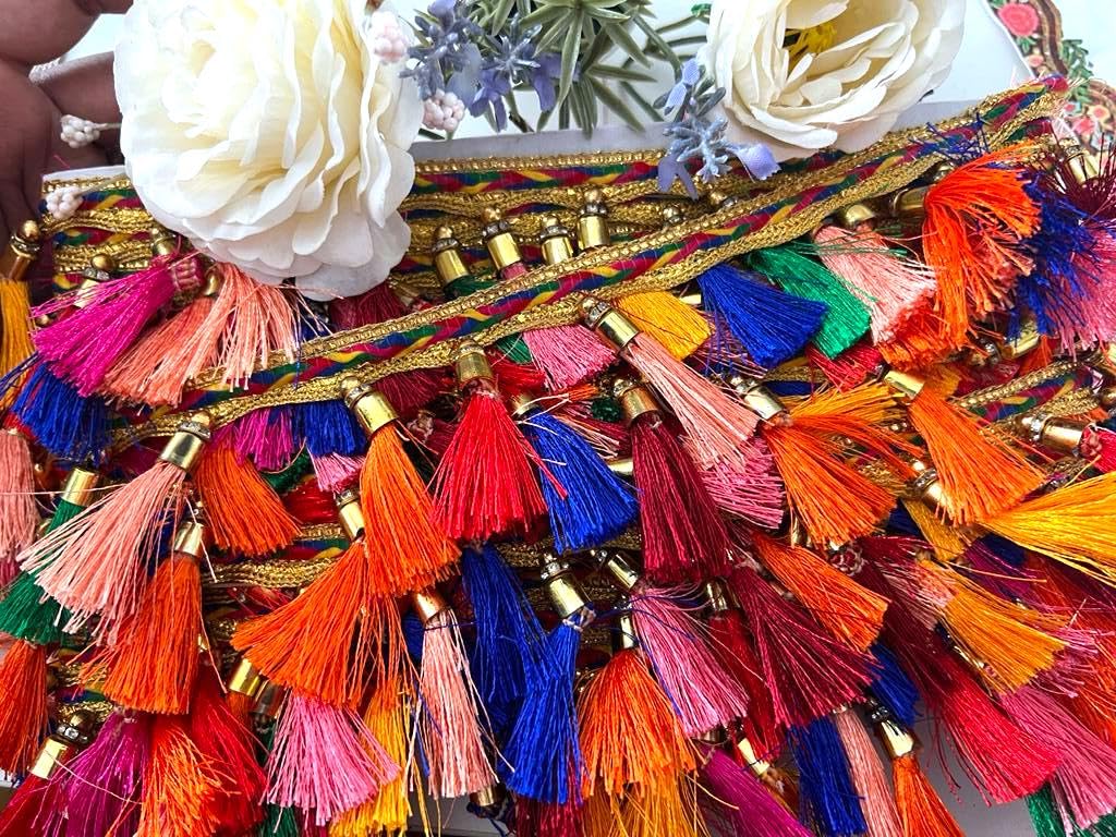 Multicoloured Rainbow Beaded Tassel Fringe Trim Trimming Braid (Design 410)