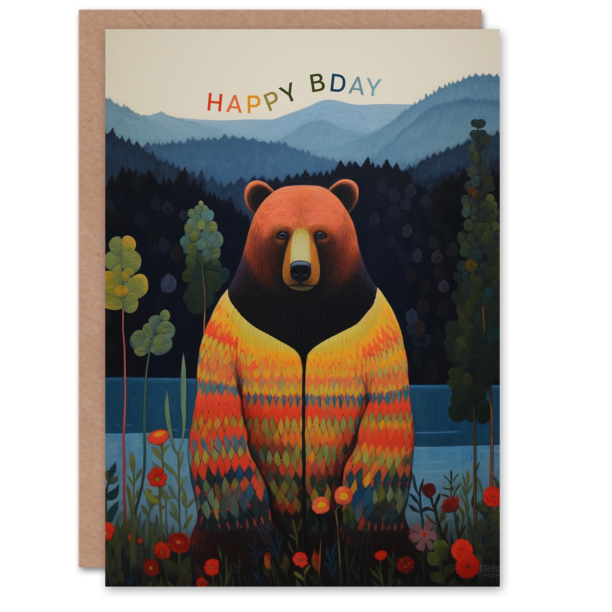 Artery8 Birthday Greeting Card Hippie Bear Lake Forest Happy Bday For Him Her