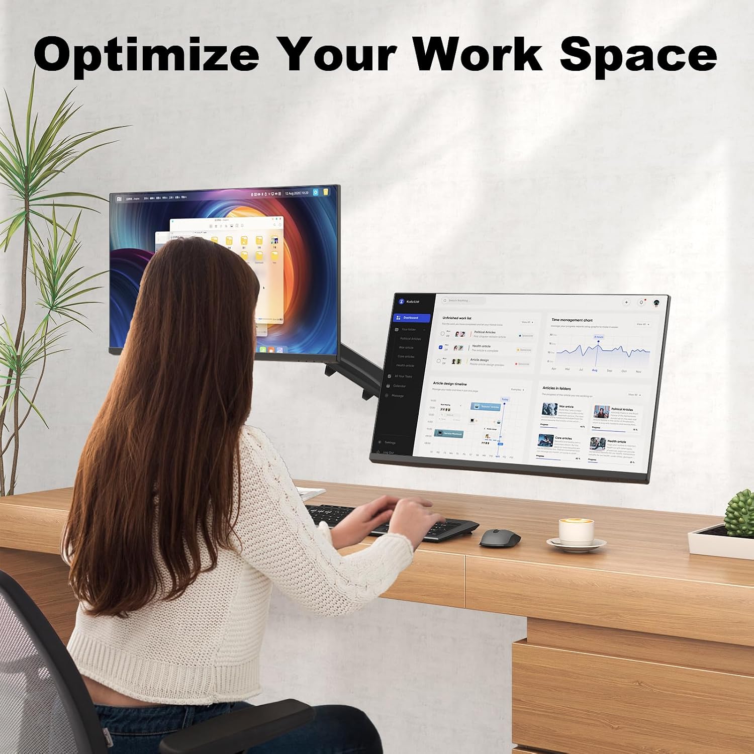 Dual Monitor Wall Mount for Screens up to 32 inch, Fully Adjustable Tilt Swivel Arms Supporting 19.8 lbs, Closer to Wall, VESA 75 or 100mm