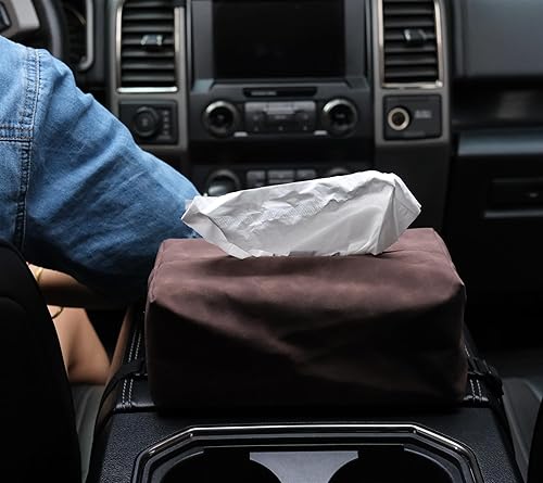 Miniatura 3 de JEYODA Soporte de pañuelos de automóvil para 120 pañuelos estándar para asiento de vehículo extra grande de gamuza caja de pañuelos cubierta