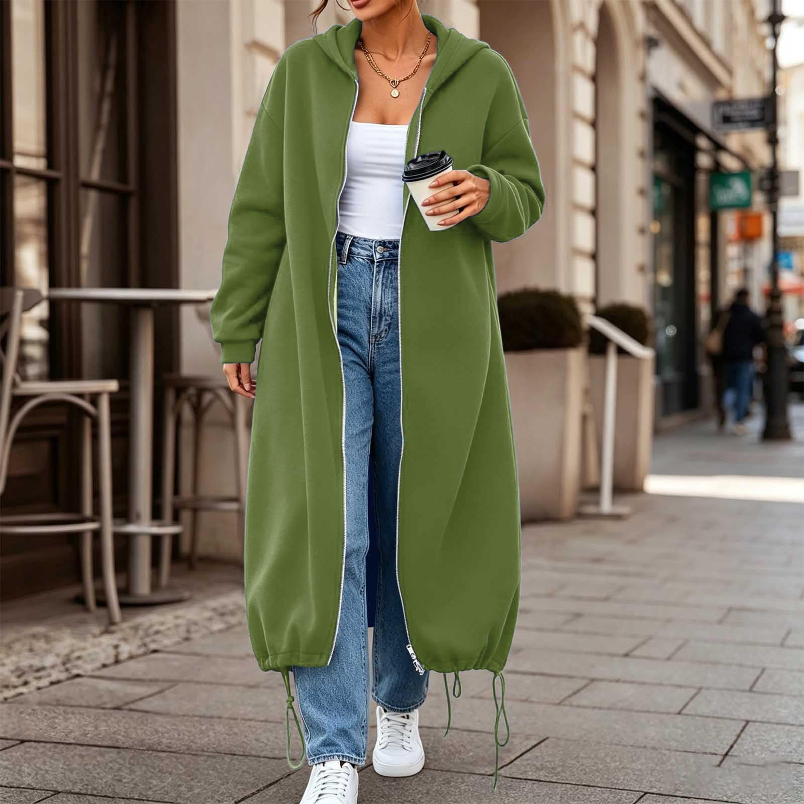 Generico Felpe con Cappuccio da Donna con Zip Oversize A Tunica Lunga | Felpe Casual A Maniche Lunghe Sweatshirt Autunno Inverno Giacca Con Cappuccio Cappotto Da Indossare Tutti I Giorni