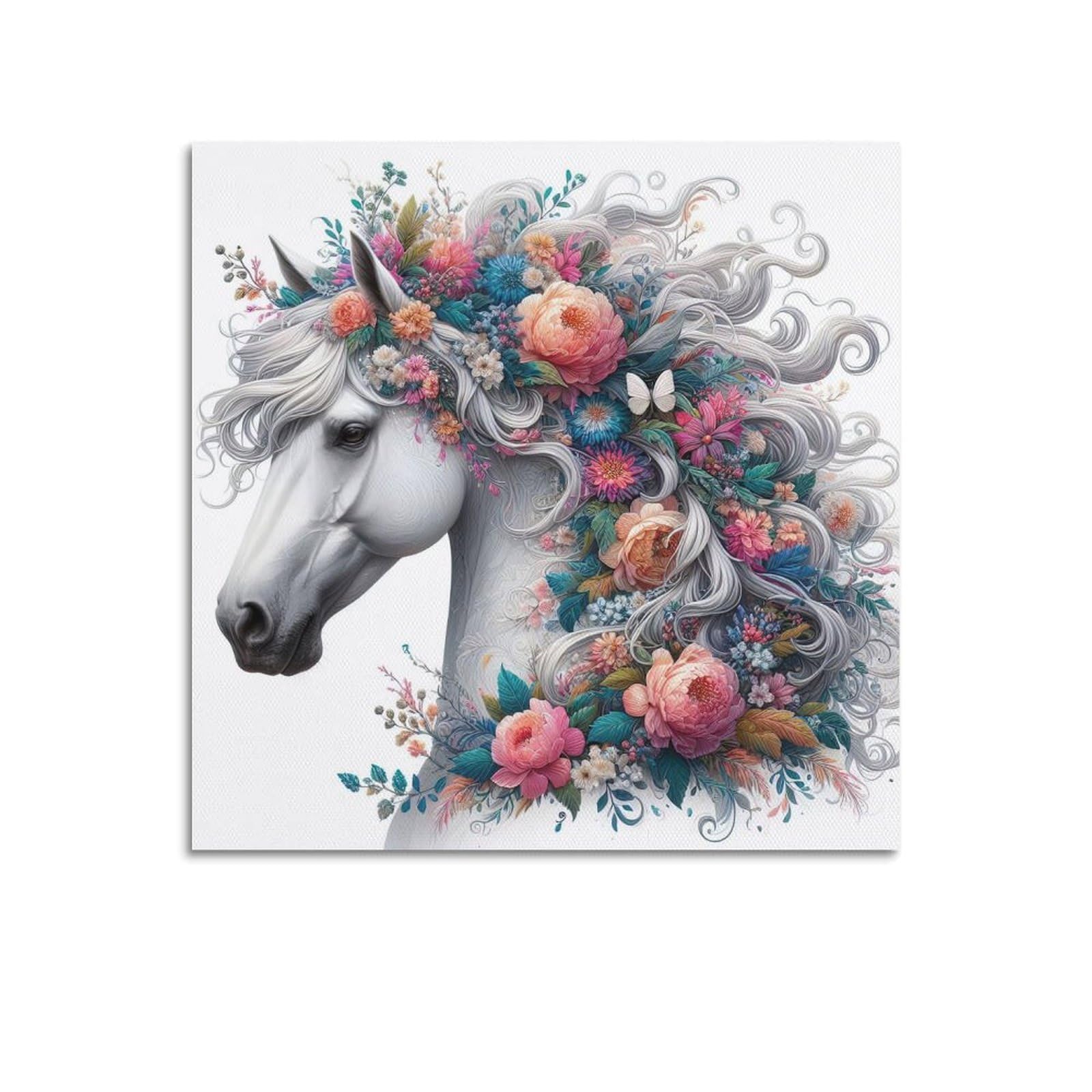 WPHSFX Animal Poster Flowery Horse Poster Decorative Painting Canvas Wall Posters And Art Picture Print Modern Family Bedroom Decor Posters 16x16inch(40x40cm)