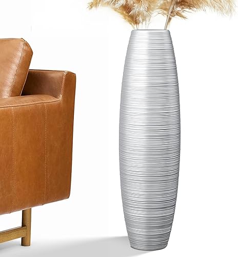 Miniatura 10 de Jarrón alto para suelo, 27.5 pulgadas (27.6 in, 2.3 pies) de alto, resistente, lujoso, texturizado, recipiente para ramas decorativas, flores secas,