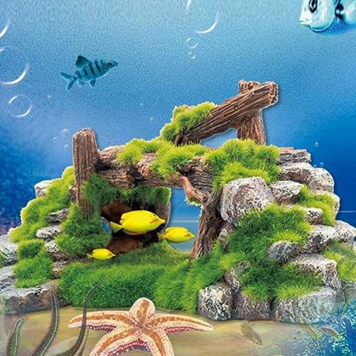 Miniatura 5 de Decoración de pecera Musgo Rockery Plantas de piedra Ruinas de madera Paisajismo Tortuga Tanque Decoración Pescado Refugio de camarones