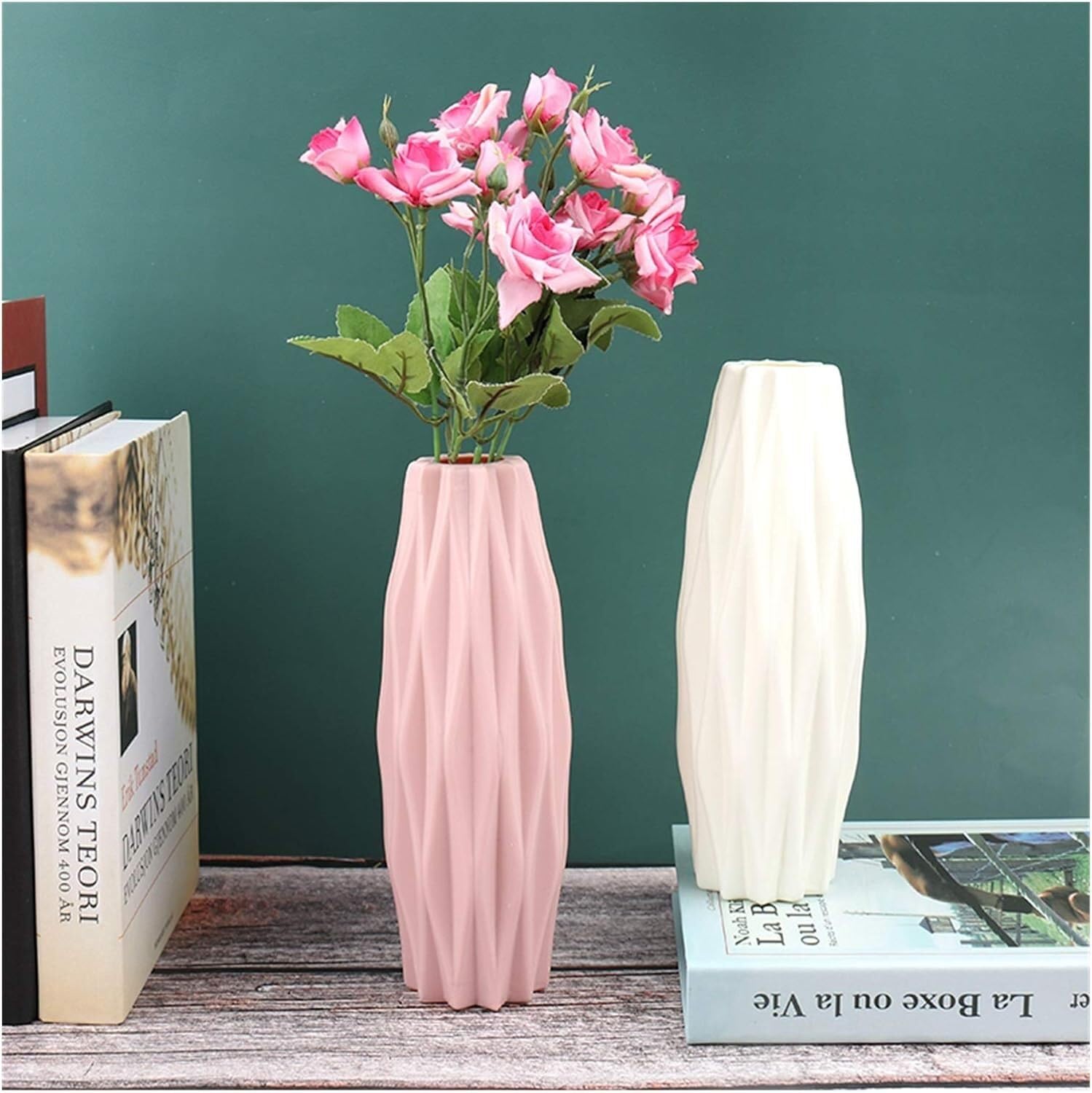 Vase Tabletop Flower White Imitation Ceramic Pot Decoration Home Plastic Vases(Grey Wolf)