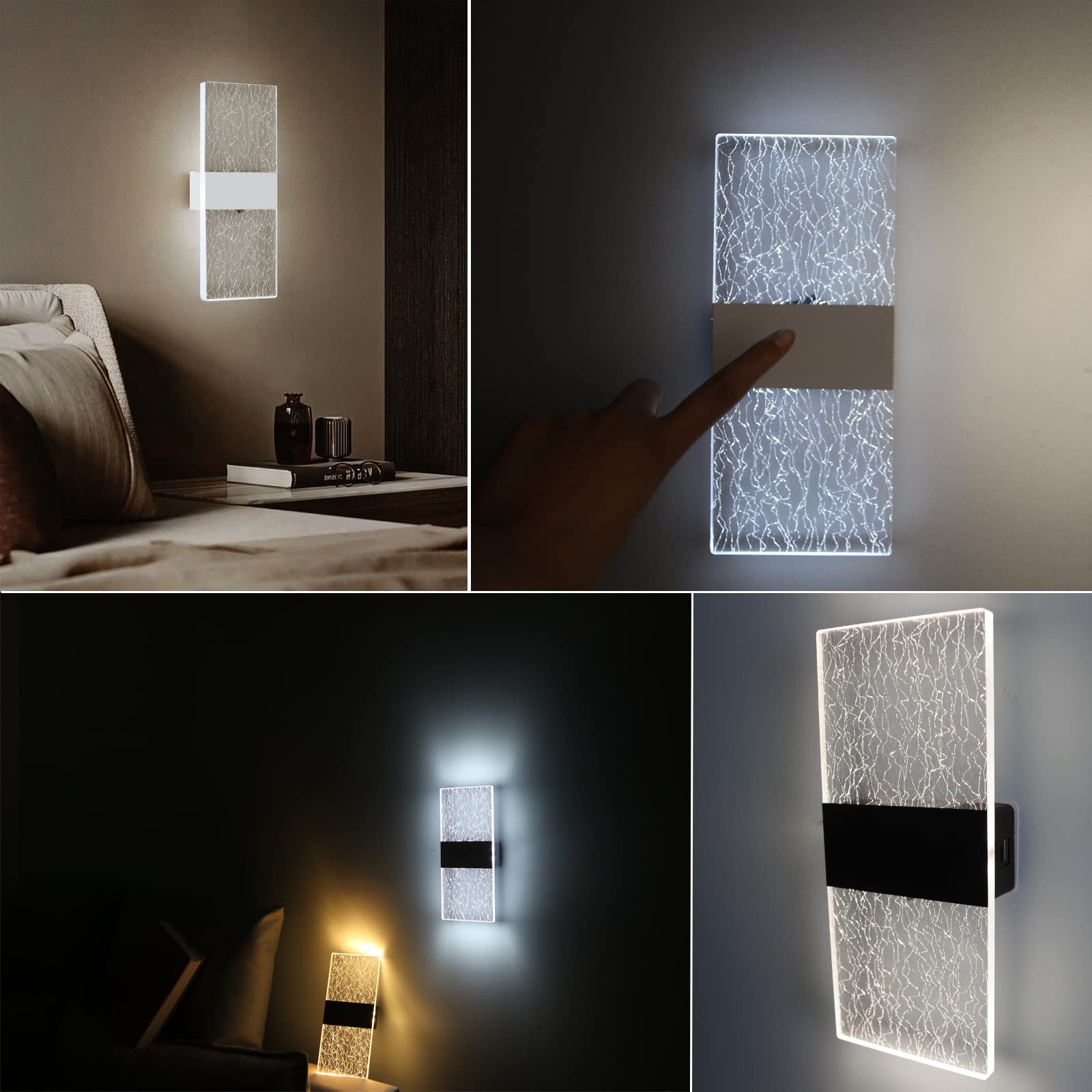 VOMI Applique da Parete Interno a Batteria con Interruttore e Porta di Ricarica USB, 2 Pezzi Bianco Lampada da Parete LED Senza Fili Ricaricabile Luce Magnetica, 3 Luminosità Regolabili, 6000K