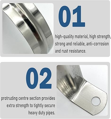 Miniatura 3 de Tubo rígido de 2.5 pulgadas con dos agujeros, de acero inoxidable, en forma de U, clips de tensión de acero inoxidable 304, tubo de alta