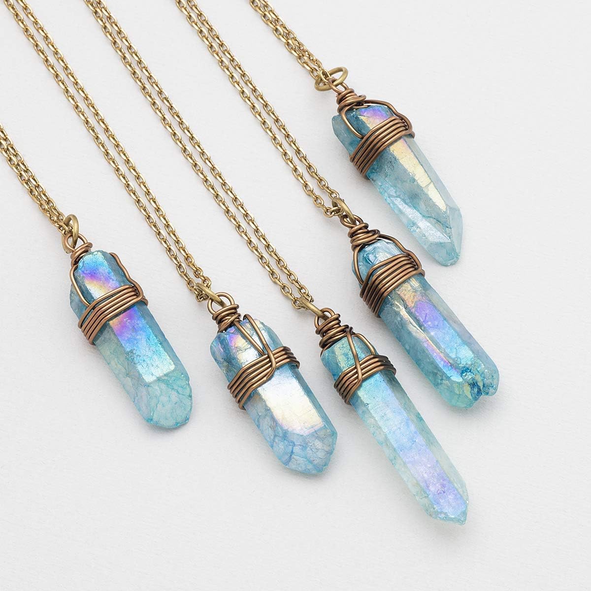 Raw Light Blue Angel Aura Quartz Point Antique Bronze Chain Pendant Necklace 22 Inches
