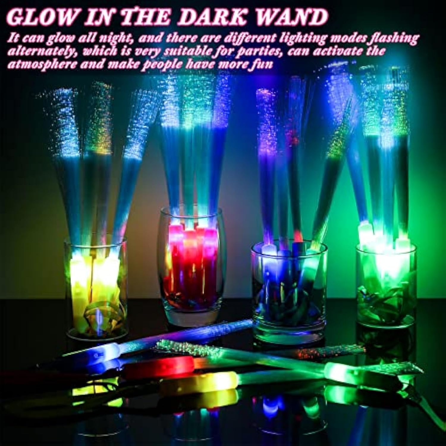 Junkin 800 Pcs Fiber Optic Wands Glow LED Light up Wand Bulk Flashing Sticks with Included Batteries for Party Favors Wedding Birthday Carnival