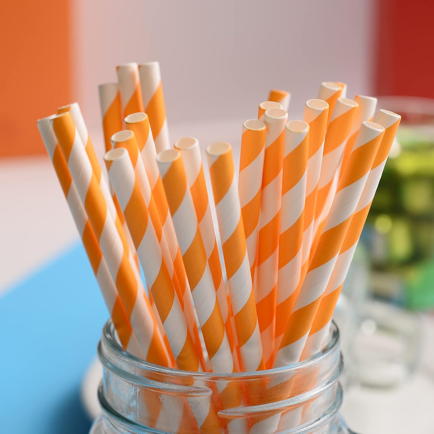YAOSHENG Paper Straws for drinking, 100 Pack Orange Striped paper straws for Party Supplies,Birthday,Wedding,Bridal/Baby Shower,Juice, shakes,Smoothies,cocktail (Orange)