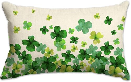 JXZYGMD Fundas de almohada del Día de San Patricio de 12 x 20 pulgadas, decoración de trébol verde de la suerte, almohadas decorativas para sofá y