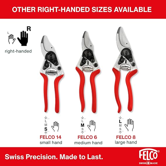 FELCO 6 ELITE Pruning Shears - 7.7 inch Swiss Made Garden Shears with Leather Wrapped Handle for Middle Right Hands | Hand Pruners for Garden | Garden Tool Cutter with Bypass Blade, Aluminum Body