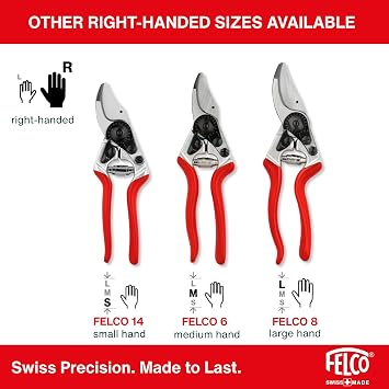 FELCO 6 ELITE Pruning Shears - 7.7 inch Swiss Made Garden Shears with Leather Wrapped Handle for Middle Right Hands | Hand Pruners for Garden | Garden Tool Cutter with Bypass Blade, Aluminum Body