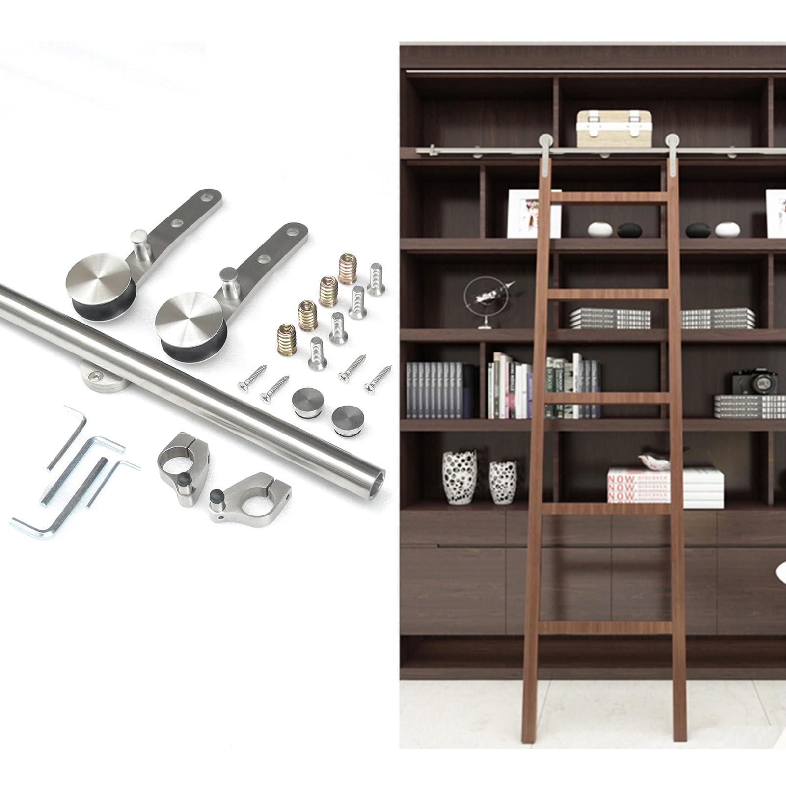 Kit de quincaillerie pour échelle coulissante de bibliothèque en acier noir sans échelle