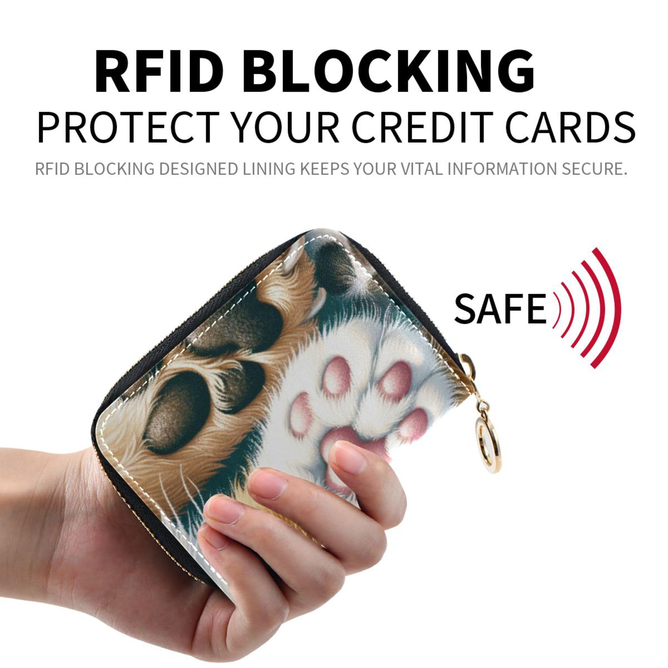 Burbuja Funny Cat Dog Paws Credit Card Holder for Women Men RFID Blocking, Leather Accordion Zipper Card Case Wallet 11 Slots