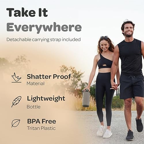 Miniatura 3 de Hydracy Botella de agua con horas para beber marcadas, grande, sin bisfenol A, a prueba de fugas, funda anticondensación, para gimnasio, con colador