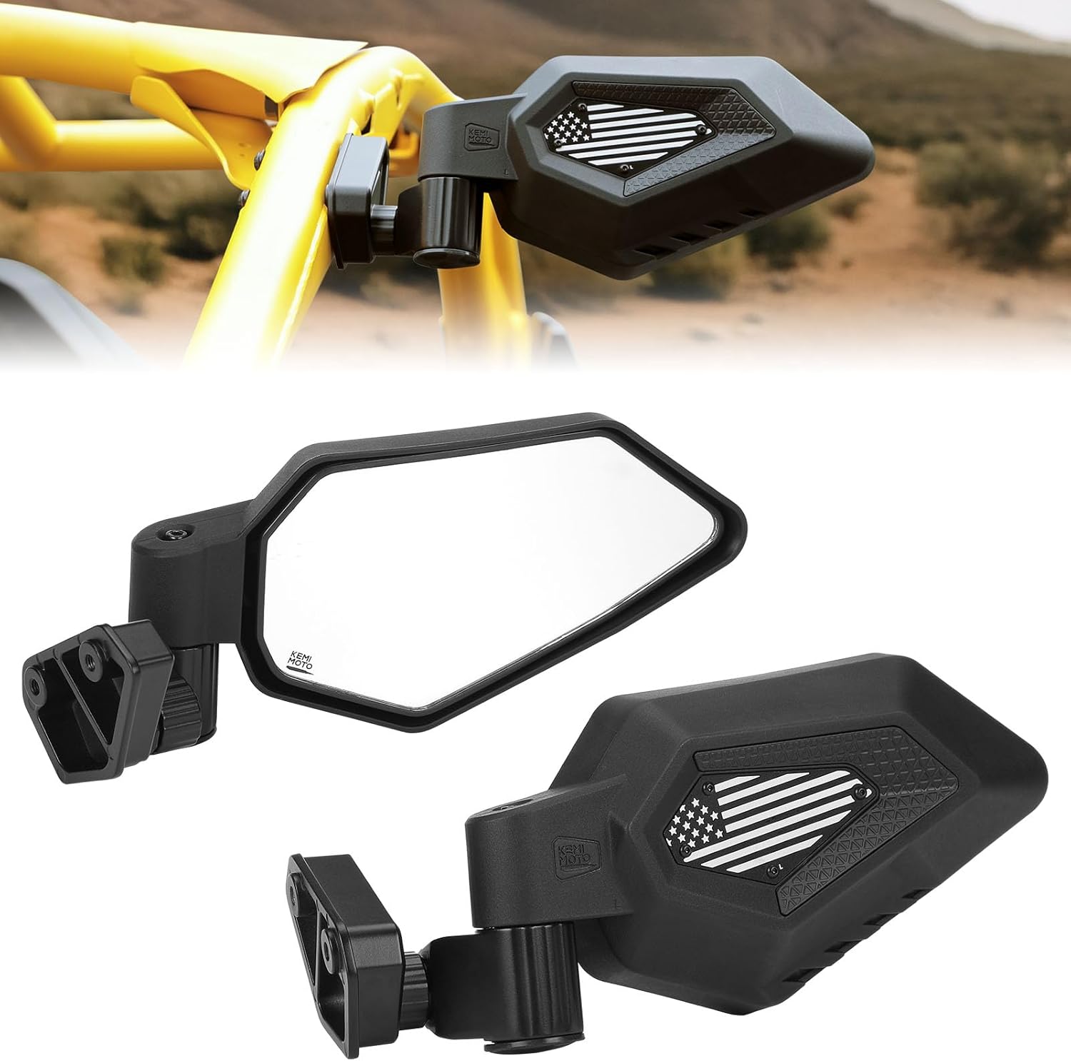 KEMIMOTO UTV Side Mirrors Automatic Folding and Resetting in The Event of Collision Compatible with Can Am Maverick R and R Max X/X RS/X RS with Smart-Shox 2024 2025, Shatterproof Glass
