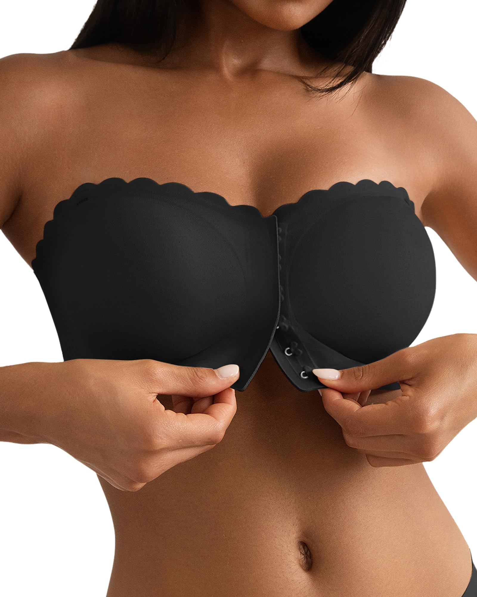 SHARICCA BH Ohne Träger Damen - Mit Verschluss Vorne Trägerloser BHS Bequem Rutschfestes Nahtlose Bandeau Top Mit Transparenten Trägern