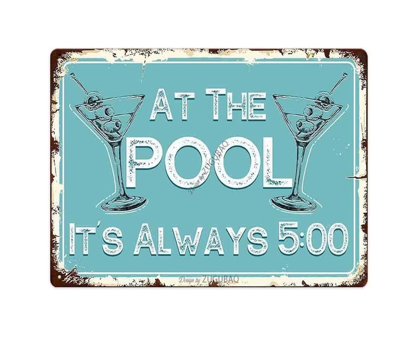 CBQZCHWDKT Funny Backyard Pool Sign Outdoor Metal Tin Sign with Pool Party Vibe for Deck Patio Fence or Man Cave Wall 8 X 12 inch​