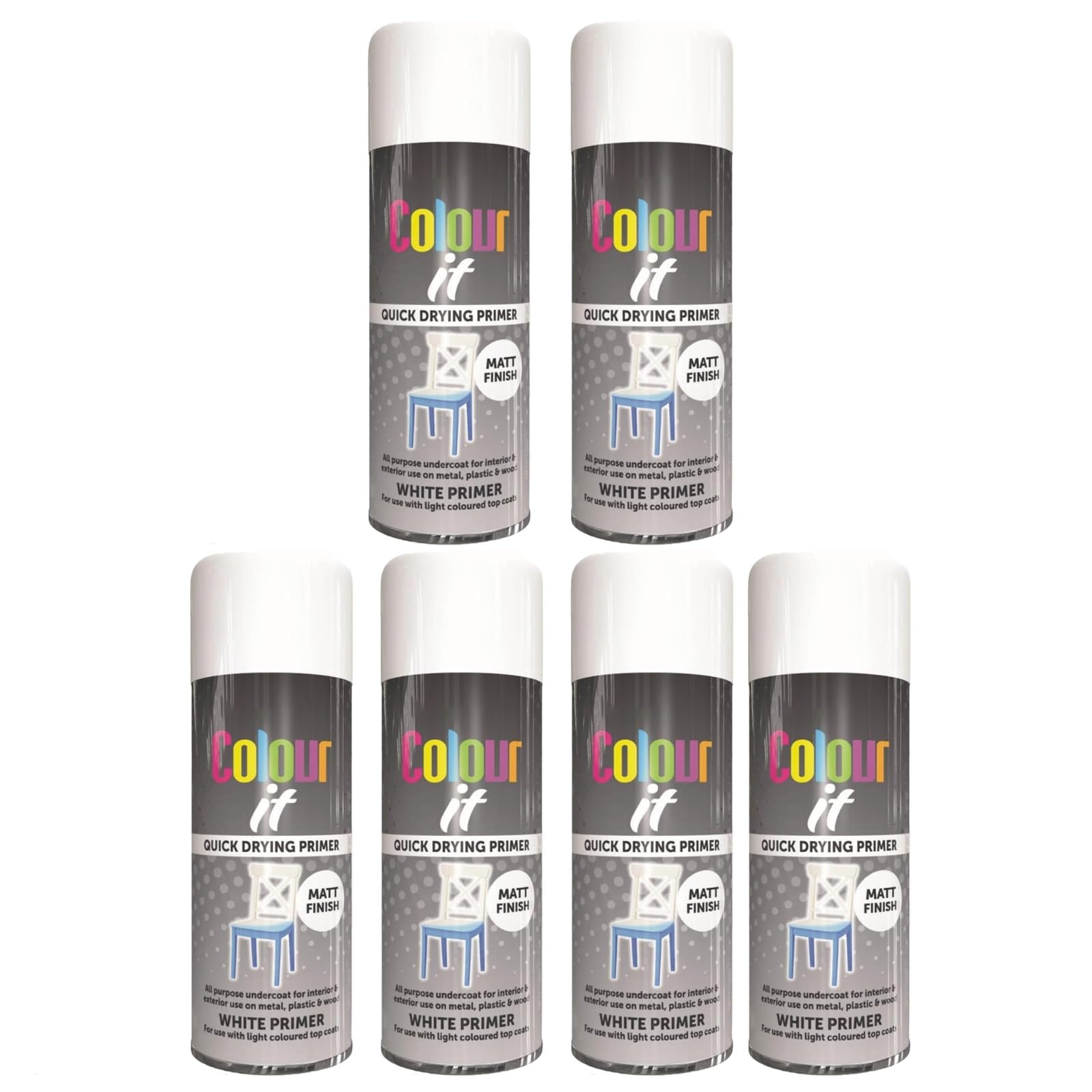 YSAMAX Brilliant Grey Primer Spray Paint, All-Purpose Undercoat Matt Finish Grey Spray Paint, Stunning Appearance, Long-Lasting Durability, 250 ML (6pcs)