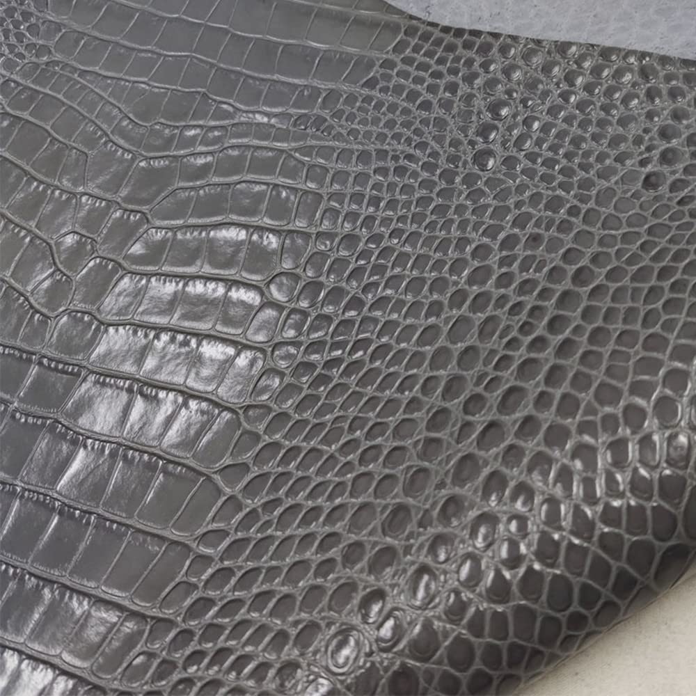 Aibote Hojas de piel de vaca auténtica en relieve, material de piel de vaca para manualidades de cuero (patrón de cocodrilo gris, 5 pies cuadrados (forma irregular))