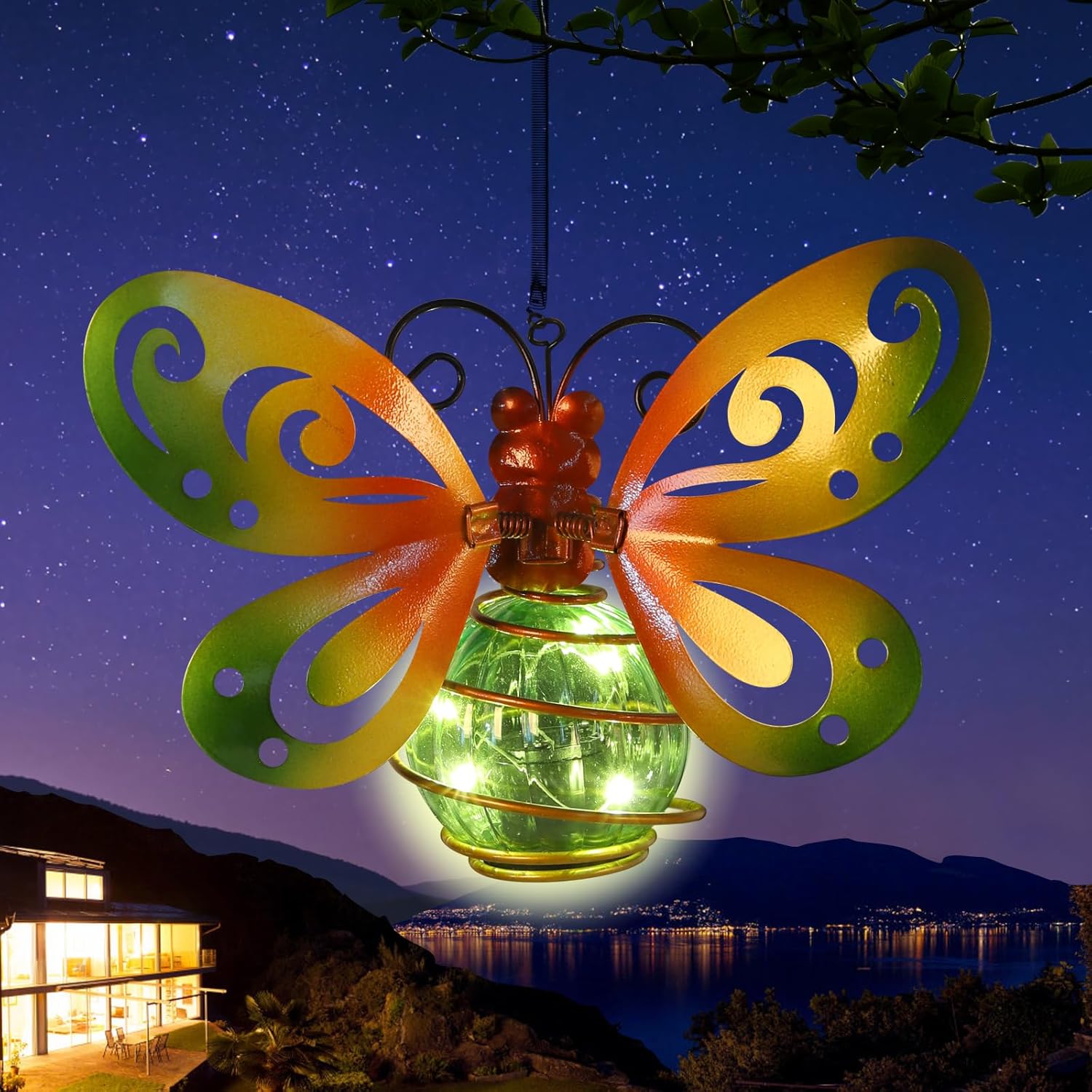 Butterfly Garden Decor with Bouncy Springs Fairy Lights Birthday Gifts for Women Mom Grandma,Hanging Solar Lights Outdoor Waterproof Metal Solar Decoration Outside for Yard, Patio, Backyard, Porch