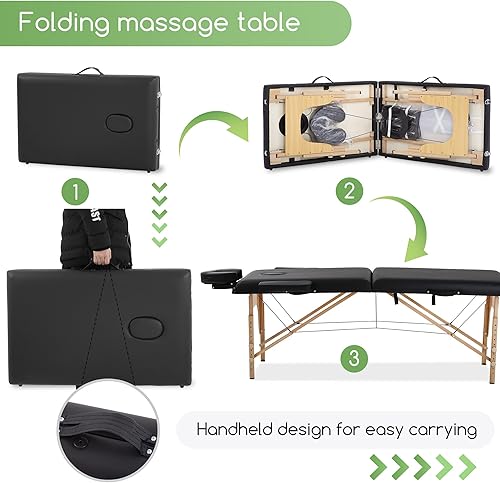 Miniatura 4 de PayLessHere Cama de Masaje Portátil Mesa de Masaje de 24 pulgadas de Ancho Cama de Pestañas 2 Plegable Altura Ajustable Mesa de Spa con Colgador