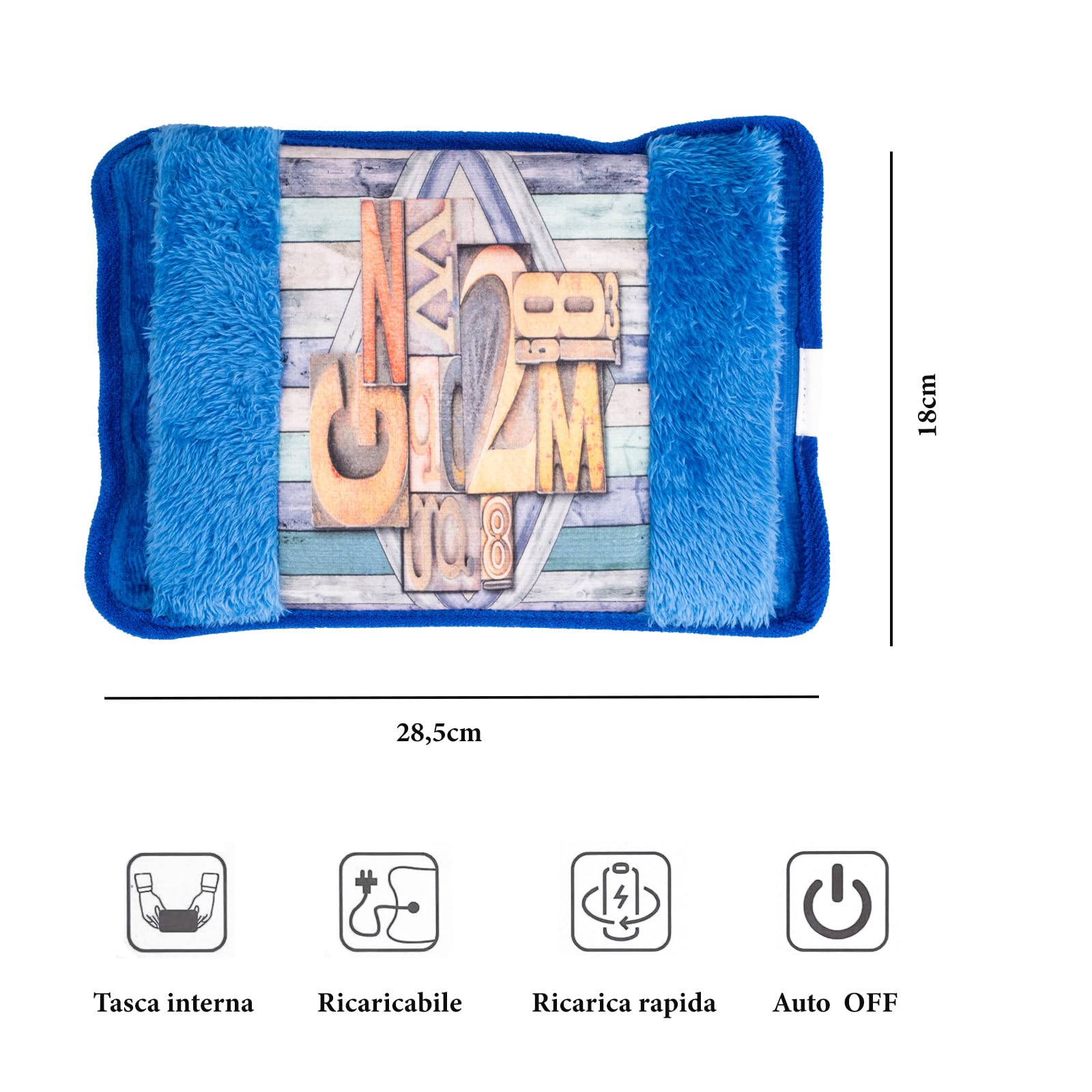 LEIVESTE - Bolsa de agua caliente eléctrica con bolsillo suave de felpa, calentador eléctrico para calentar manos, cama y abdomen (azul)