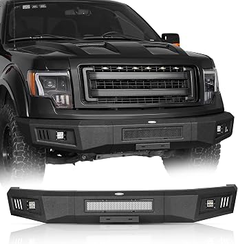 F150 Full Width Front Bumper for 2009-2014 Ford F-150 Excluding Raptor, Heavy duty Steel Bumper w/LED Lights & License Plate Mount