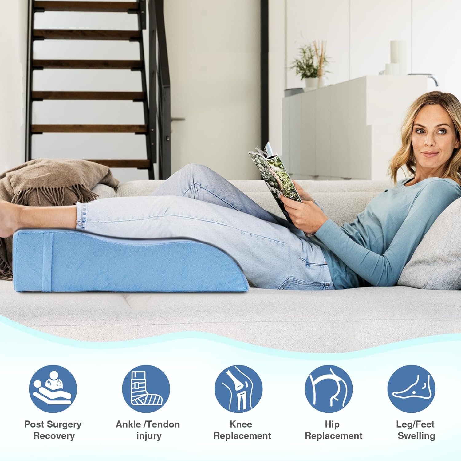 Leg Elevation Pillows for After Surgery, Leg Elevation Pillow for Injuries, or Rest, Memory Foam Wedge Pillow for Swelling, Circulation, Pain Relief, Leg Support Pillows w/Washable Cover (Single Leg)