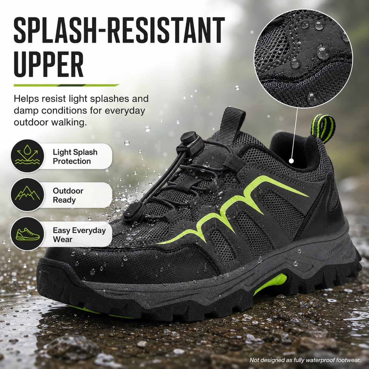 Men’s Hiking Shoes, Lightweight Outdoor Trail Walking Shoes with Quick Lace, Breathable Low Top Trekking Sneakers, Water-Resistant Outdoor Shoes for Travel, Camping, Yard Work and Daily Use