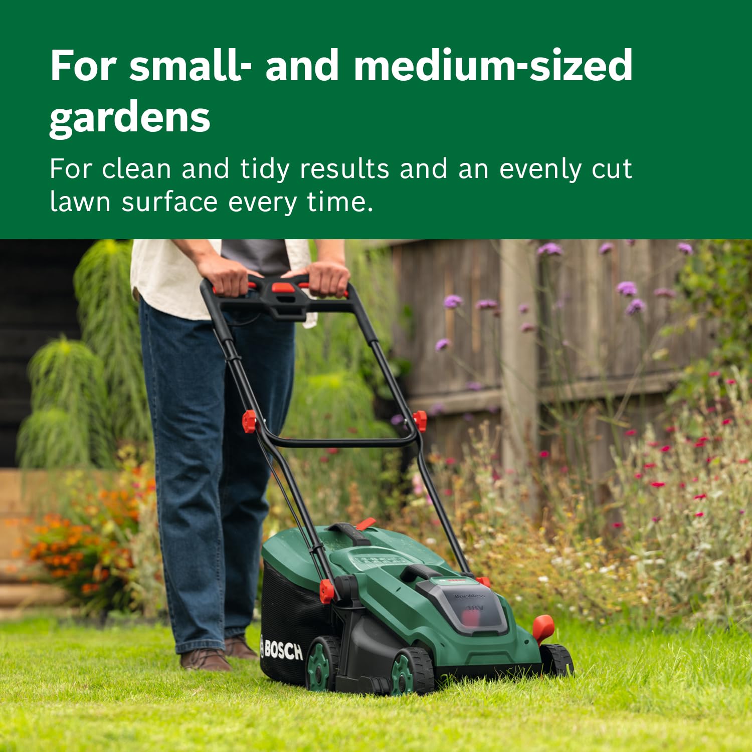 Bosch Cordless Lawn Mower ROTAK18V-34 (Cutting Width: 34 cm, Height of Cut: 25-65 mm, 35 l Fabric Grass Bag, Mulch plug, incl. Battery and Charger) - 5