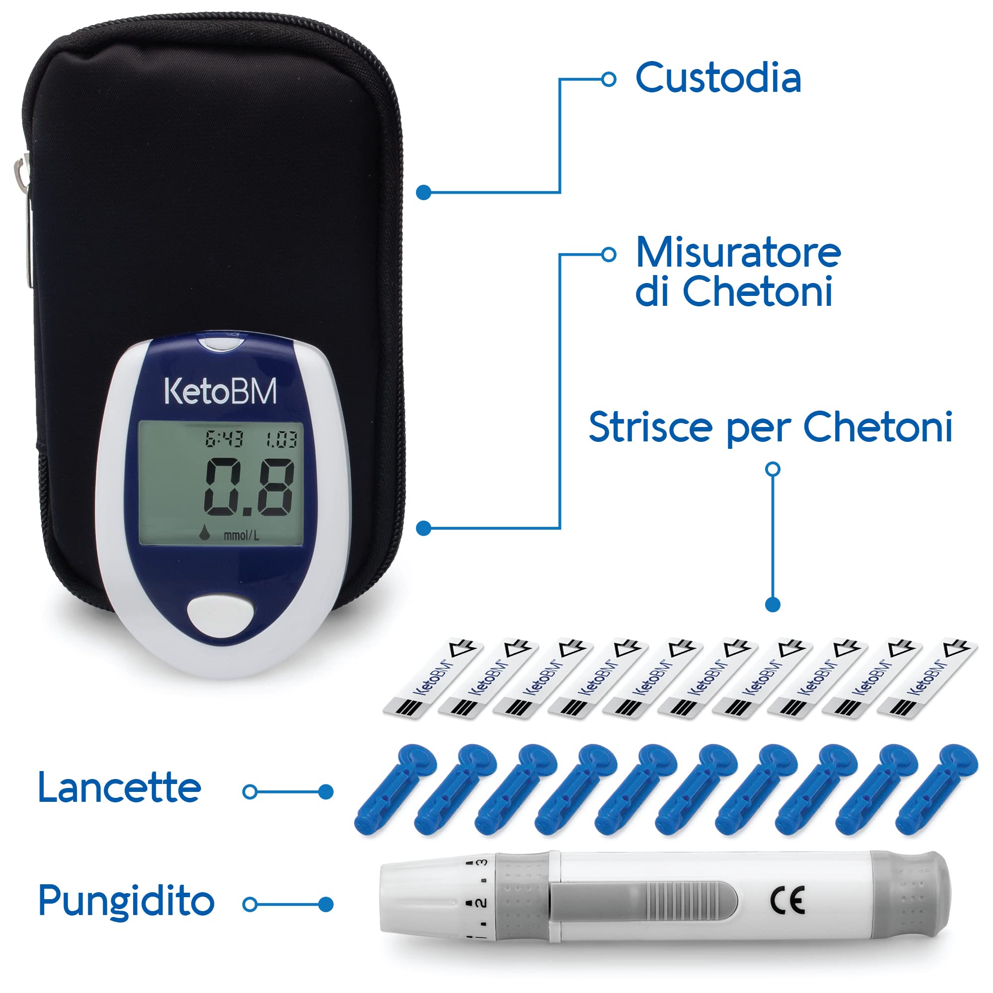KetoBM Kit Misuratore Di Chetoni Nel Sangue Per Il Test Della Dieta Chetogenica