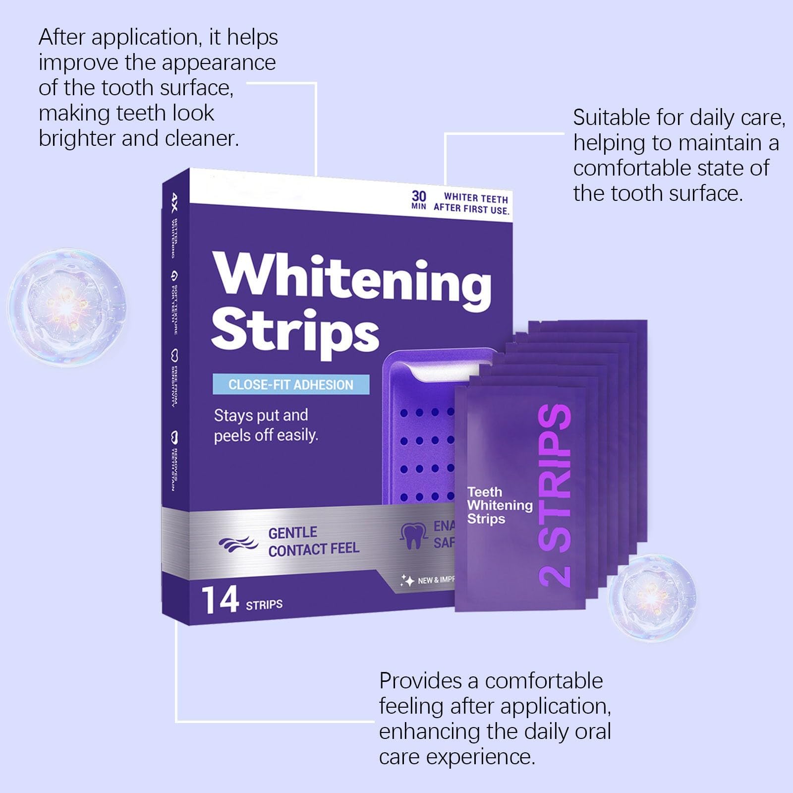 14 Piezas Tiras de Blanqueamiento Dental Violeta, Tiras Limpiadoras para Blanqueamiento, Fáciles de Usar, Eliminan las Manchas de Café y Té, Aliento Fresco, Cuidado Diario