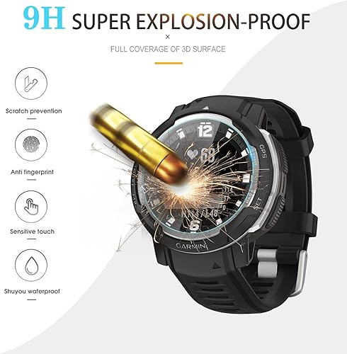 Miniatura 4 de Suoman Paquete de 3 protectores de pantalla para Garmin Instinct Crossover, antiarañazos Película protectora de pantalla de vidrio templado de