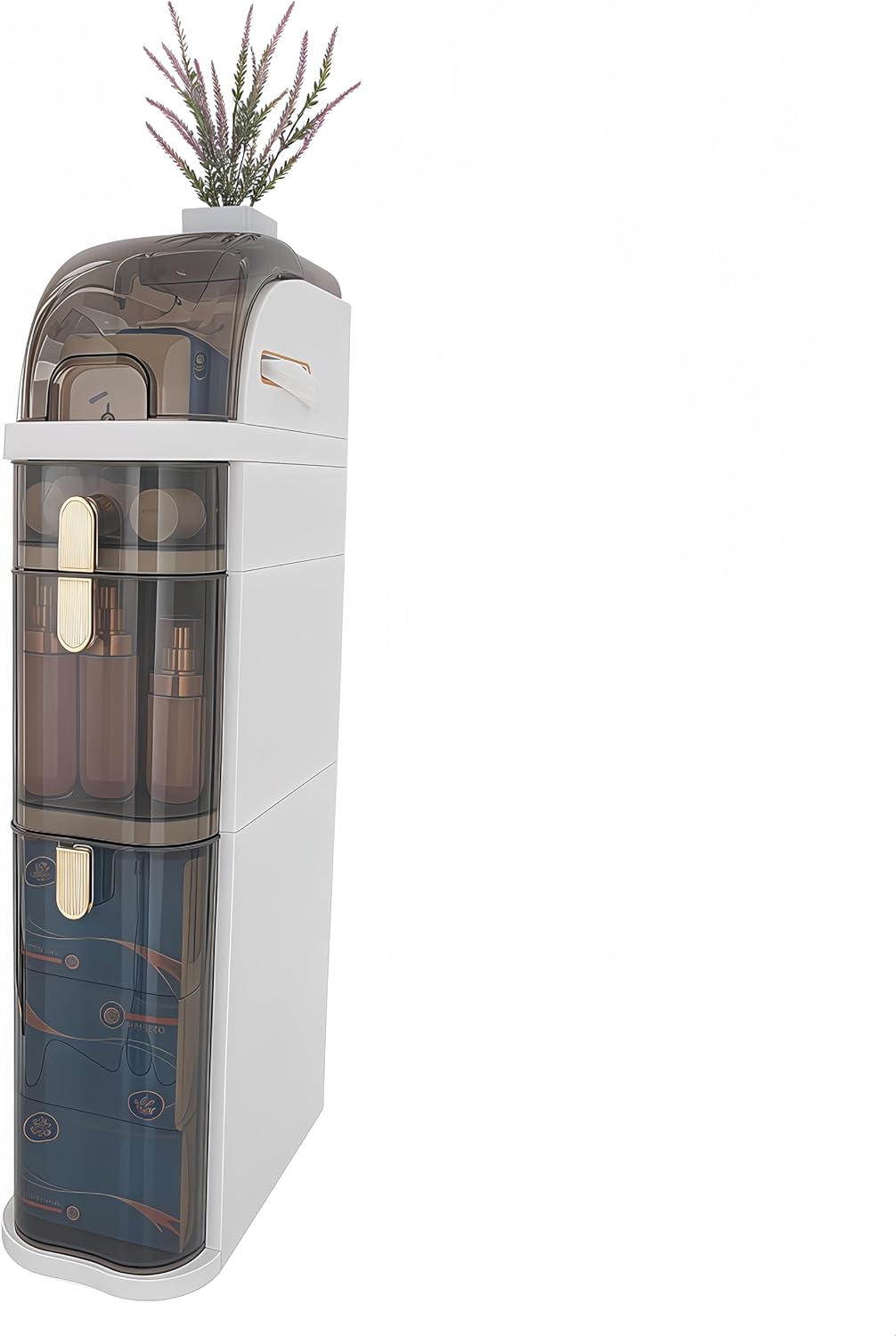 Slim Waterproof Narrow Bathroom Storage Cabinet,Compact Design with Drawers & Toilet Paper Holder,Movable Bathroom Organizers for Small Spaces (Style2-4Tiers)