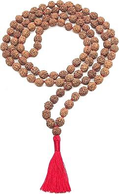 5 Mukhi Rudraksha Mala Necklace 10mm 108 Beads, Chakra Balance