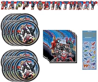 Avengers Birthday Party Supplies Bundle Pack includes Plates, Napkins, Birthday Banner (Bundle for 16)
