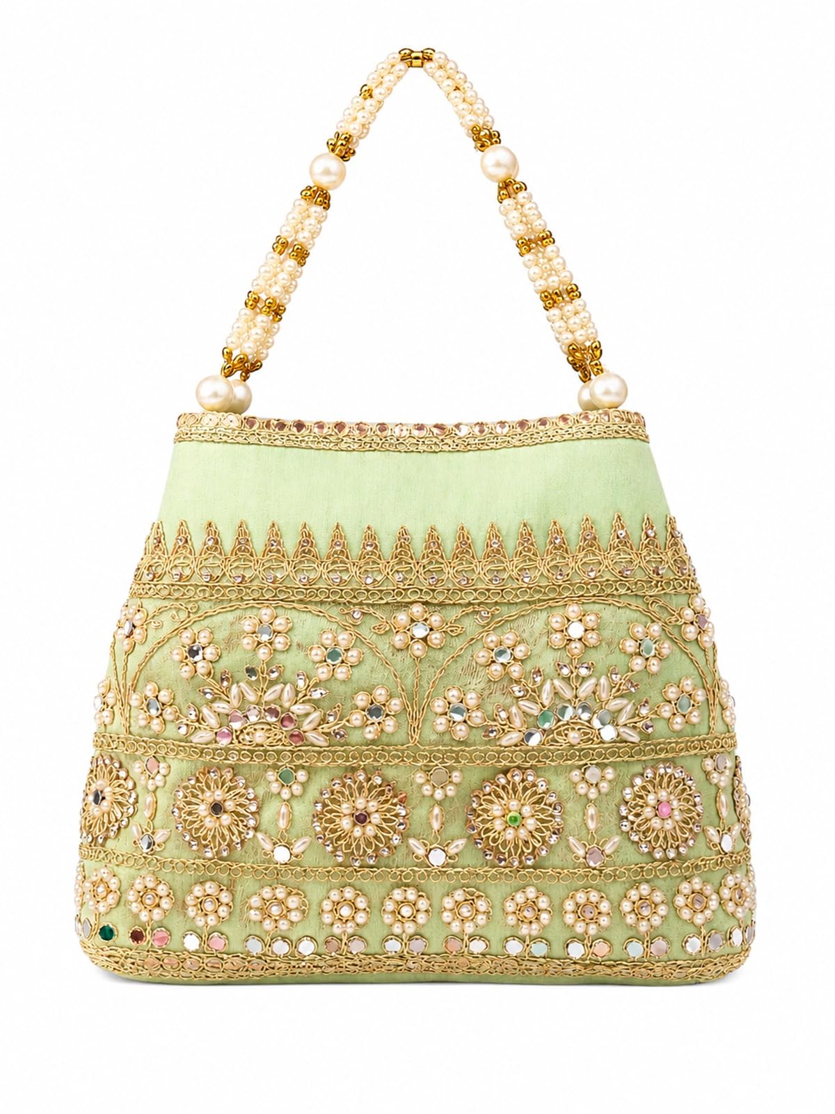 Embroidered Embellished Potli| Light Green Potli Handbags For Women | Potli Bags For Ladies For Wedding | Potli Bags For Women | Wedding Bags For Woman | Potli Bag For Marriage-image-1