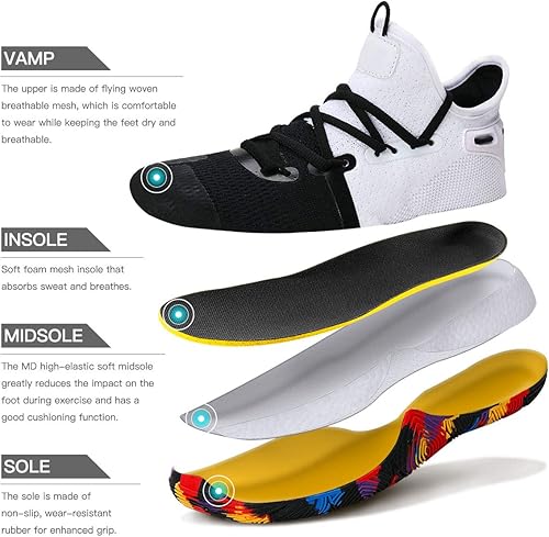 Miniatura 2 de ASHION Zapatos de baloncesto para hombre, tenis de baloncesto medios, antideslizantes, para entrenamiento con amortiguación al aire libre