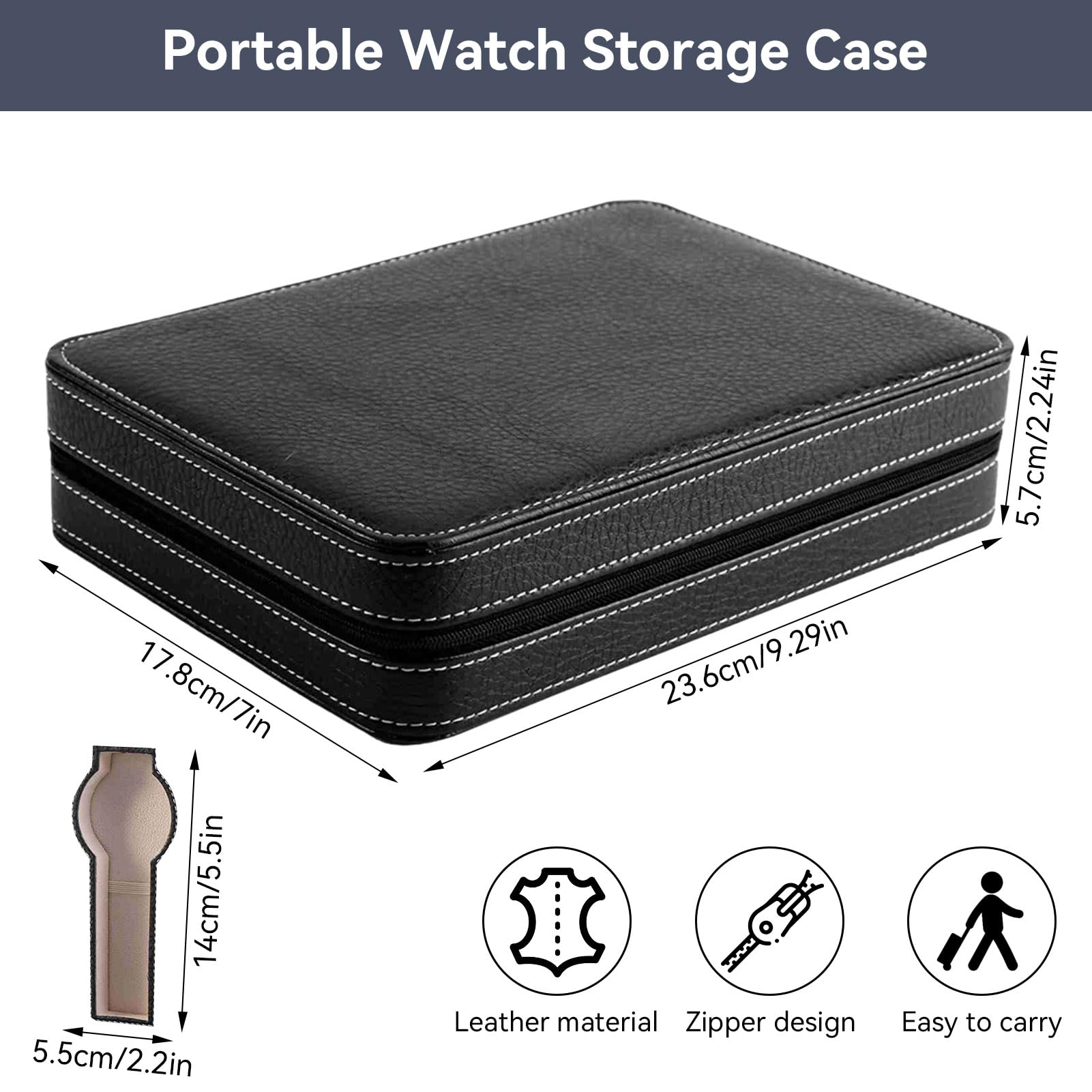 Sac De Montre Avec Fermeture à Glissière, Étui De Rangement Pour Montre De Voyage, Contient 8 Bracelets, Noir