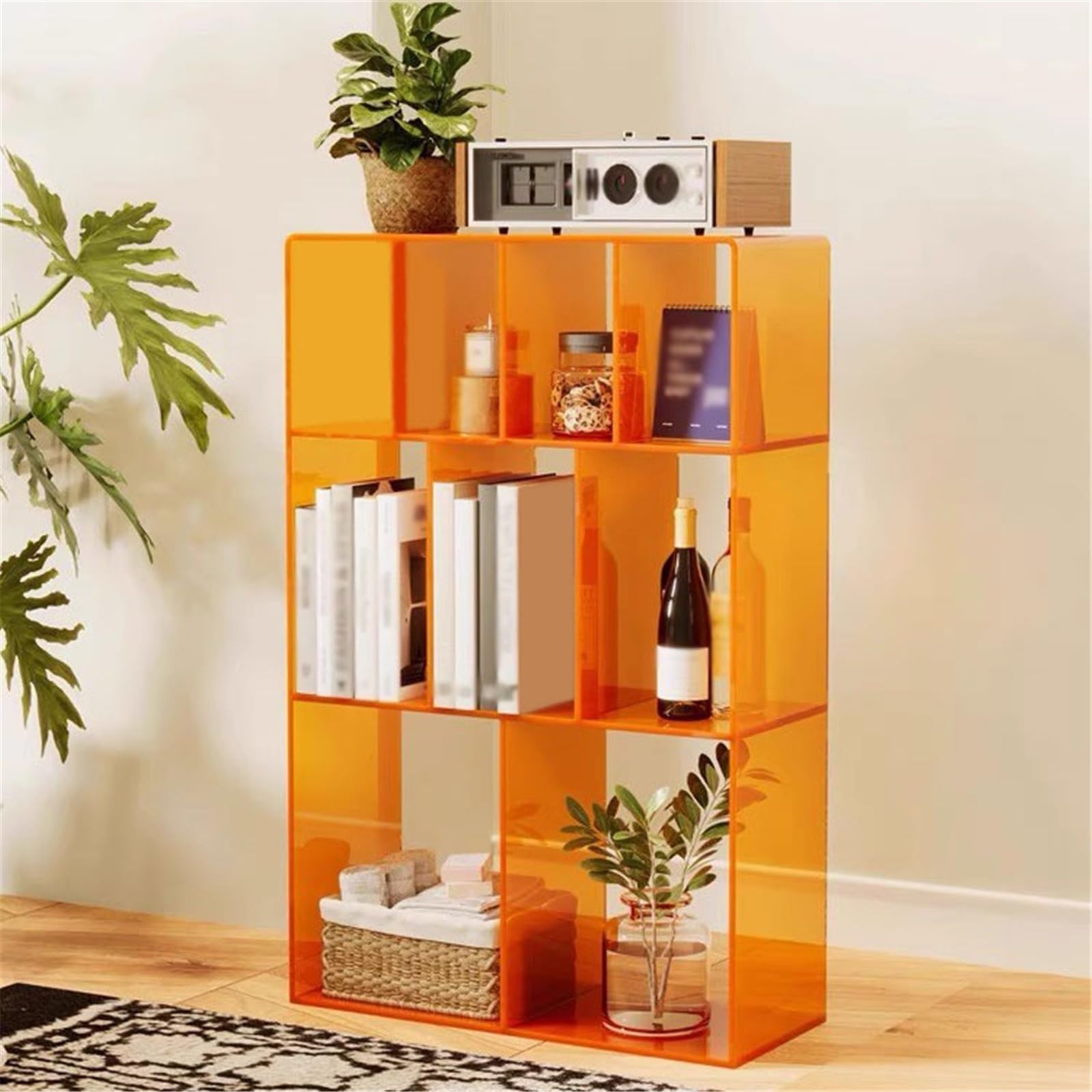 Pudełko do przechowywania płyt CD Stojak na płyty winylowe, akrylowy, wielokomorowy, półka książki i albumy na studia(Orange)