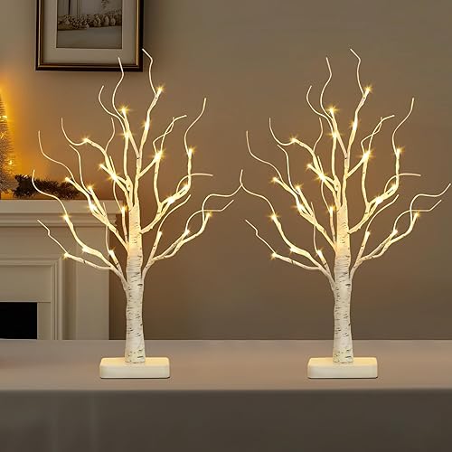 Miniatura 7 de EAMBRITE Árbol de abedul con luces LED, árbol de Navidad blanco, lámpara de árbol artificial pequeña y delgada preiluminada con ramitas,