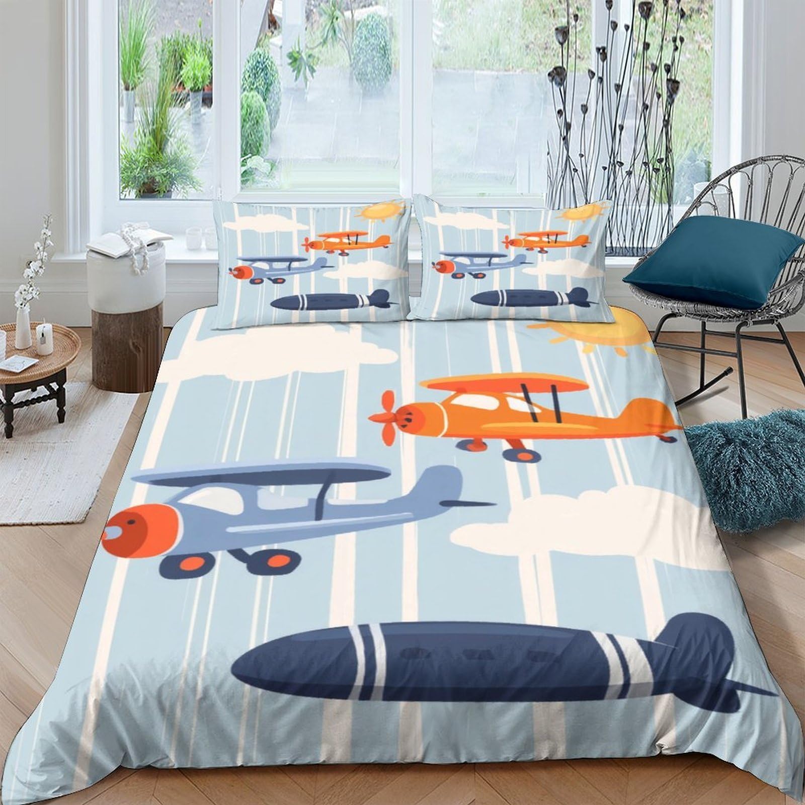 Ctjqhvkz Style-8 3D Printed Vintage Airplane Fitted Sheet Microfiber Soft Breathable Cartoon Aircraft Bed Cover For Bedroom Dorm Mattress Decor, Anti-Slip Washable Single（135X200cm）
