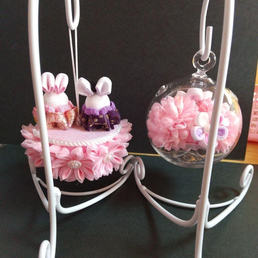 つまみ細工 小さな吊るし雛 雛飾りセット スタンド付き ピンク紫