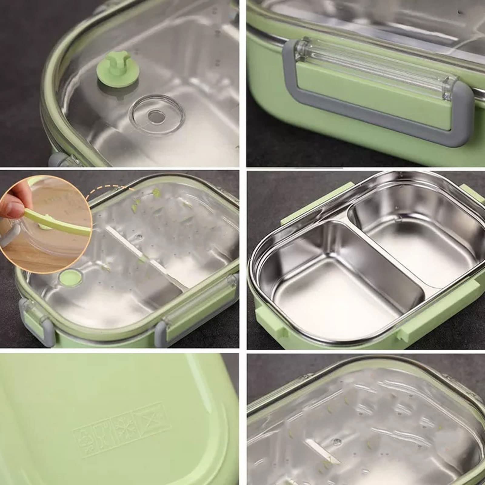 Brotdose, Mikrowellengeeignete Lunchbox mit Fächern, tragbare Aufbewahrungsbox for Speisen aus Edelstahl(Pink)
